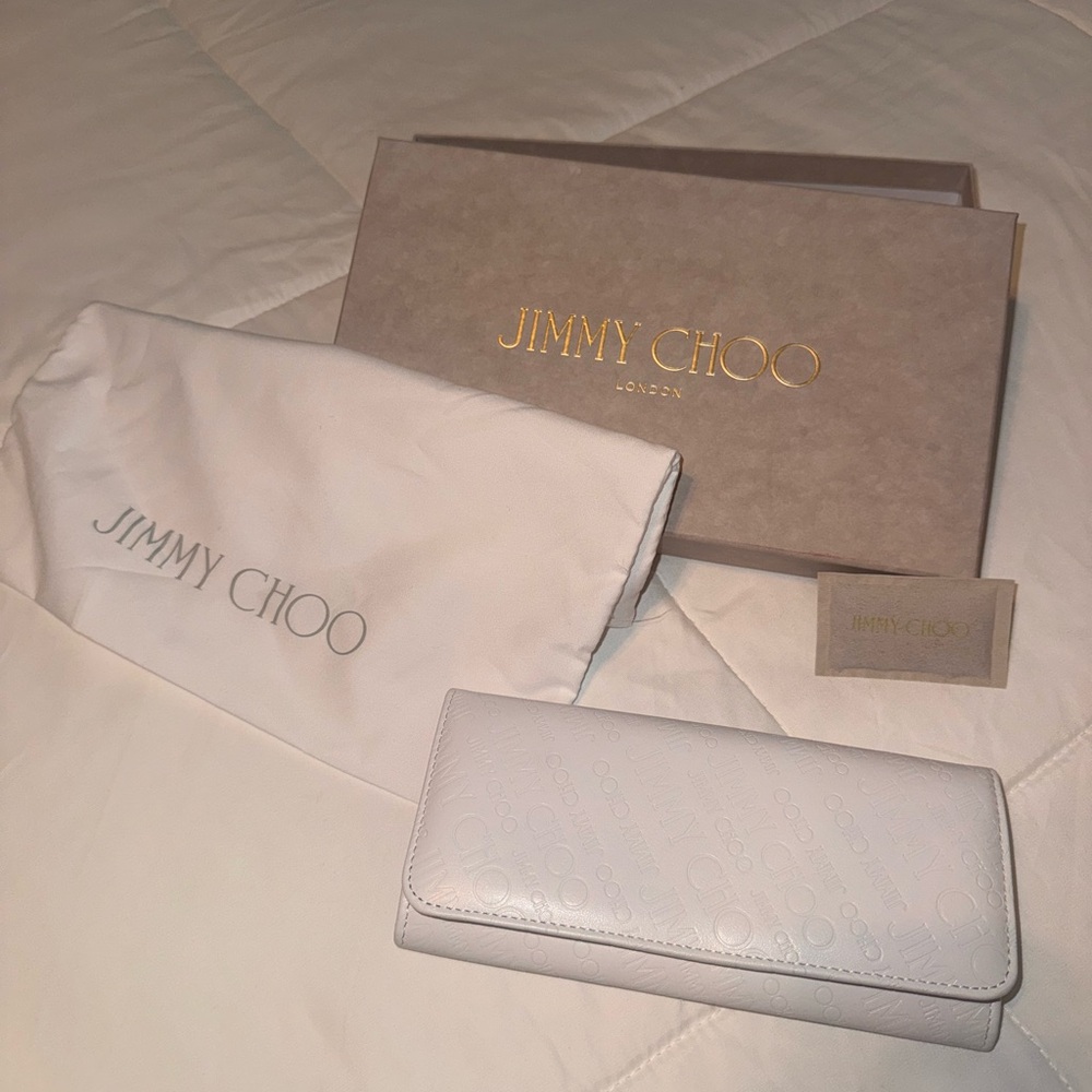 Jimmy Choo Nino White Logo Embossed Leather Continental Wallet